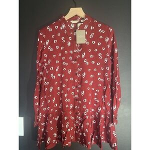 Anthropologie Tylho Red With White Flowers Pattern W Sz Xs Dress